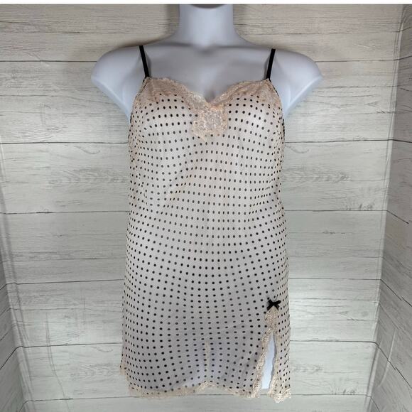 VTG Victoria’s Secret Large pink black polka dot lace slip night gown whimsygoth - Picture 1 of 10